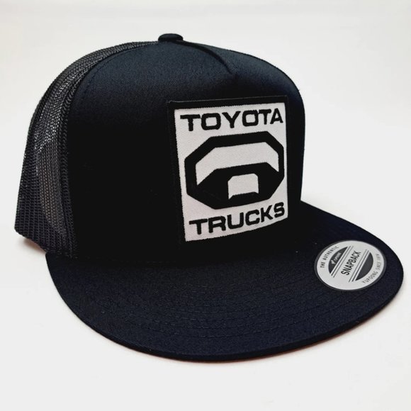Yupoong Toyota Trucks Embroidered Patch Flat Bill Trucker Mesh Snapback Cap Blk - Picture 3 of 4
